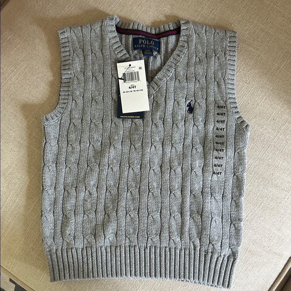 Polo by Ralph Lauren Gray Cable-Knit V-Neck Sweater Vest